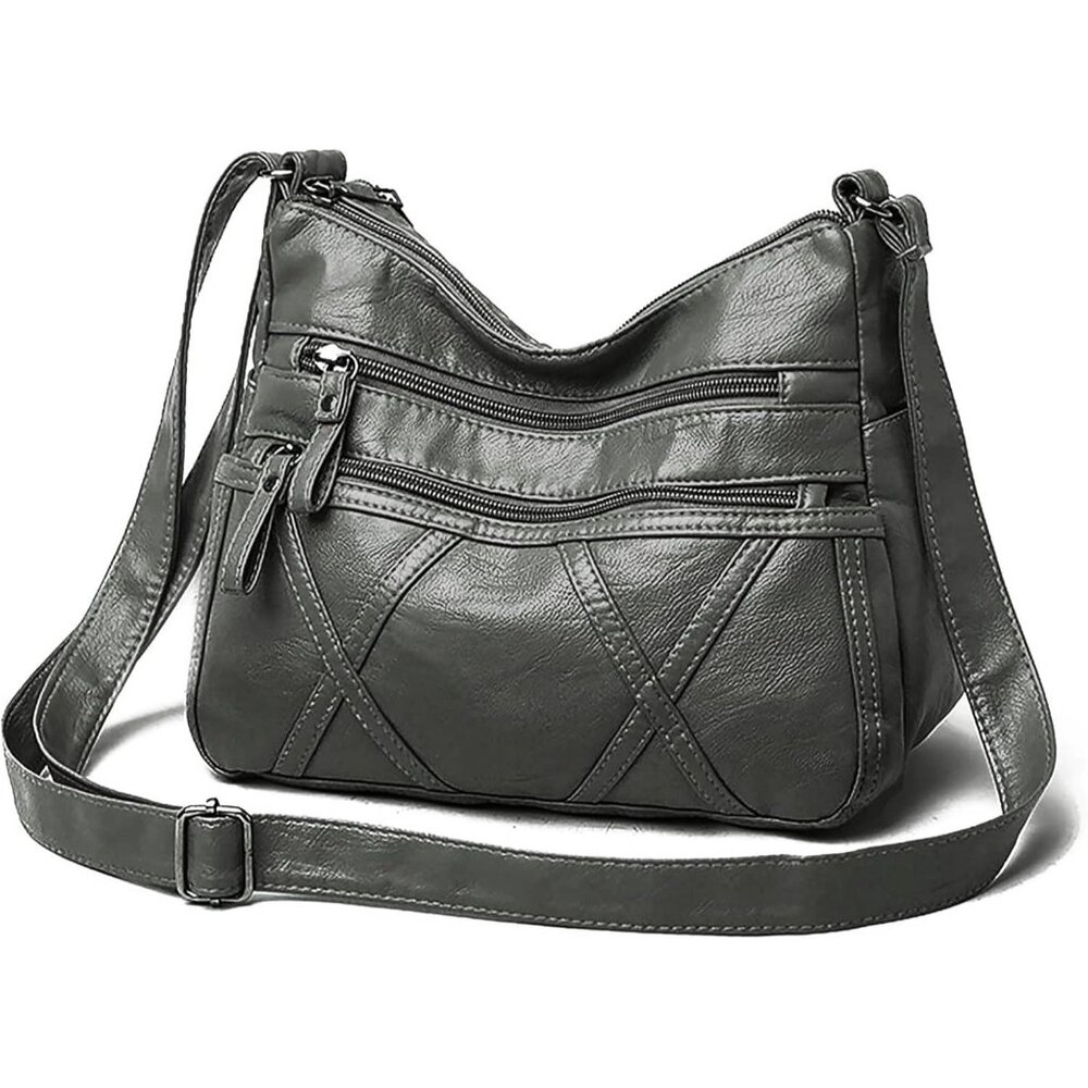 New Small Crossbody Bag for Women, Vegan Leather Shoulder Purse - Grey